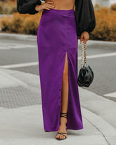 Kallie Satin Slit Maxi Skirt - Purple Oshnow